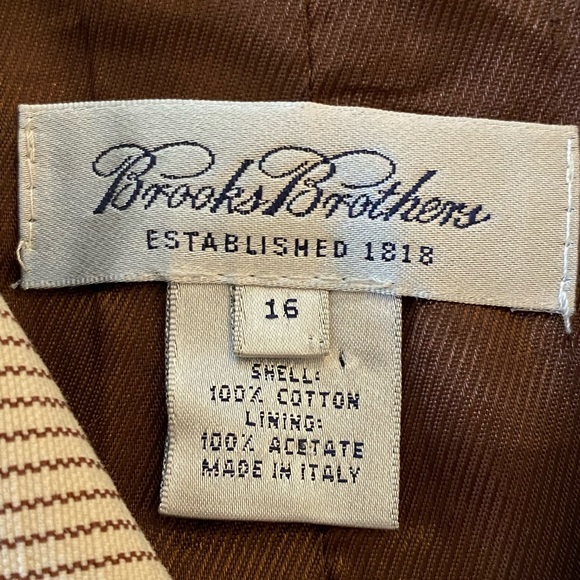 Brooks Brothers 2 PC Womens Tan w Brown Pinstripes Jacket & Skirt Set / Size 16 - Picture 14 of 16
